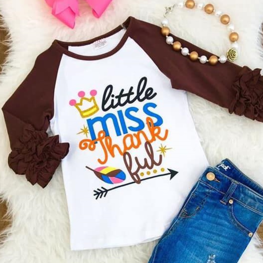 NEW Girl's Little Miss Thankful Raglan Tee Shirt